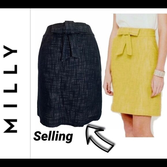 Milly dark gray linen bow front pencil skirt Sz 6 - Picture 1 of 10